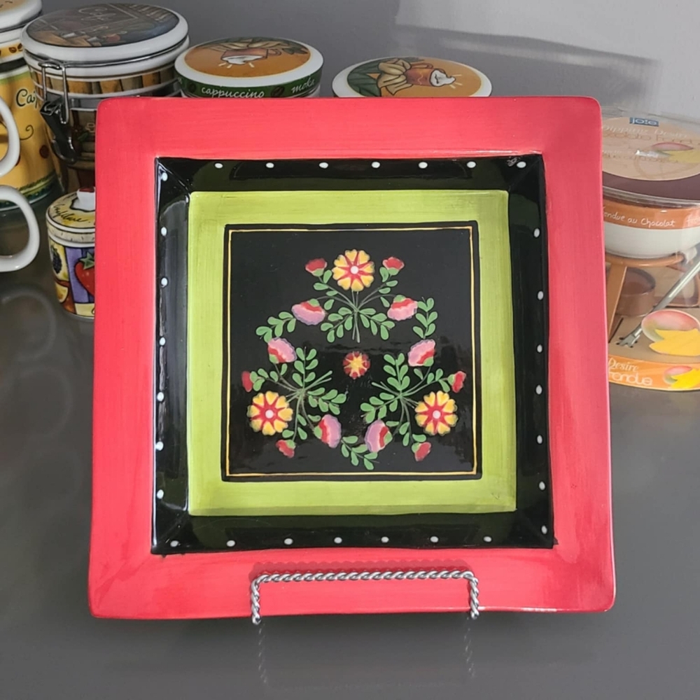 Floral Square Ceramic Plate